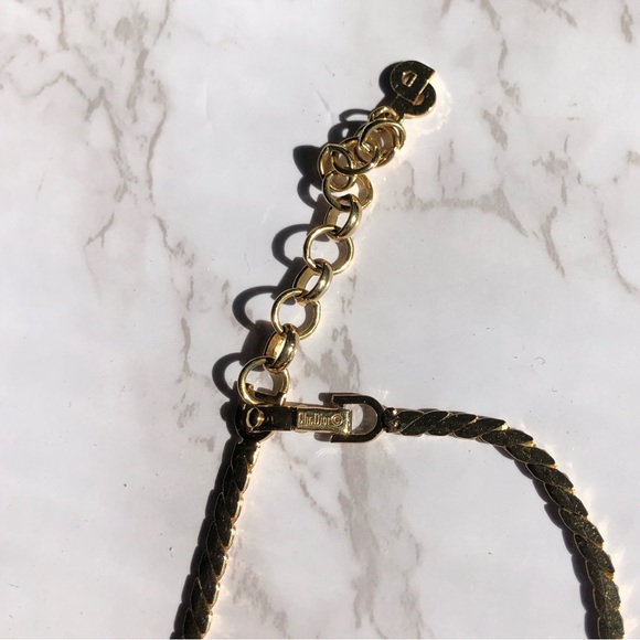 Vintage Christian Dior Faux Pearl + Crystal Necklace CD Chain Signed Adjustable - Picture 8 of 9